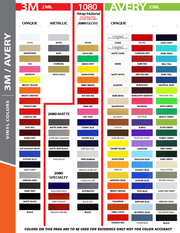 Avery Color Chart